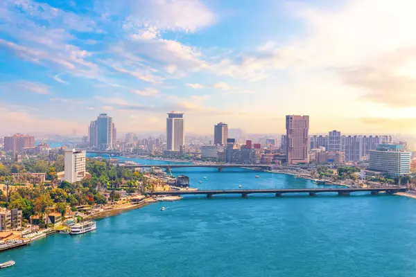Exkluzivní Letecký Pohled Mosty Přes Nil Centrum Káhiry Hlavní Město — Stock fotografie