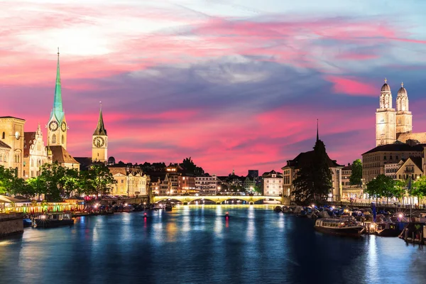Skyline Night Panorama Downtown Zurich Switzerland — Stock Photo, Image