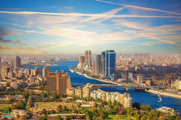 Schöne Aussicht Auf Die Innenstadt Von Kairo Und Den Nil — Stockfoto