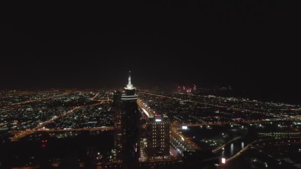 Drone Flight Night Illuminated Streets Dubai Aerial — Stock Video