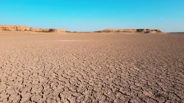 无人机在沙漠和草原之间飞过干枯的草原 — 图库视频影像