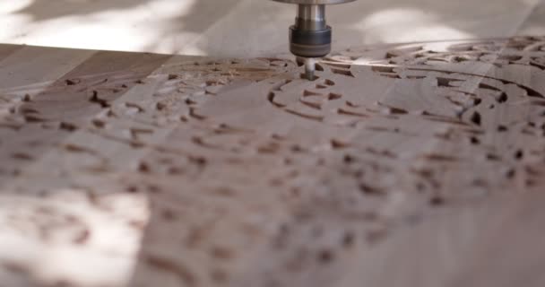 Cnc Milling Cuts Pattern Wood Close Slow Motion — Stock Video