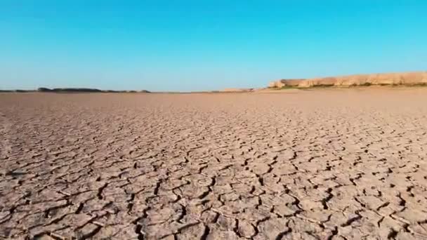 Drone Flies Dry Type Playa Desert Steppe — Stock Video