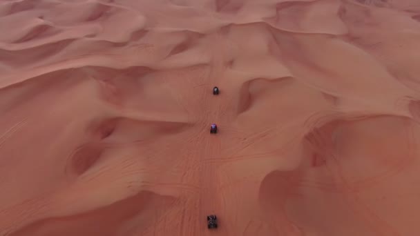 Drone Survole Des Quads Circulant Dans Les Dunes Sable Désert — Video