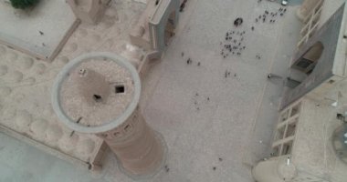 Buhara 'daki ünlü anıt kompleksi Poi Kalon Minaret' in insansız hava aracı görüntüsü. Özbekistan, Hava Görünümü.