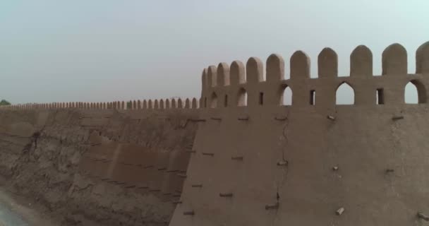 Drone Flies Old Wall Fortress Bukhara Talipach Gate Uzbekistan Aerial — Stock Video