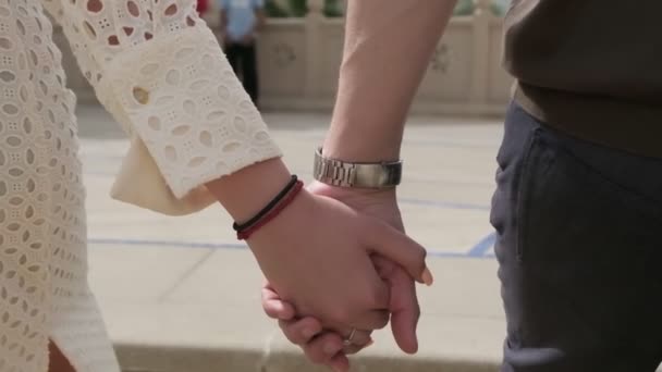 Man Woman Hold Hands Close Slow Motion — Stock Video