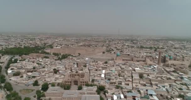 Drone Vlucht Bij Dageraad Oude Stad Bukhara Oezbekistan Luchtfoto — Stockvideo