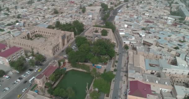Volo Drone All Alba Sulla Città Vecchia Bukhara Uzbekistan Vista — Video Stock