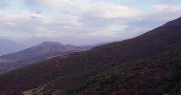 Eine Drohne Fliegt Auf Einem Bewaldeten Berg Vor Der Kulisse — Stockvideo