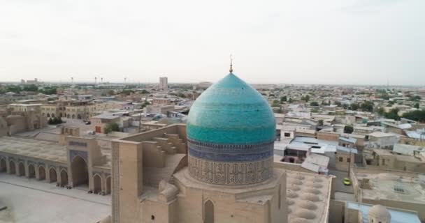 Drone Flies Mir Arab Madressa Famous Memorial Complex Bukhara Dawn — Stock Video