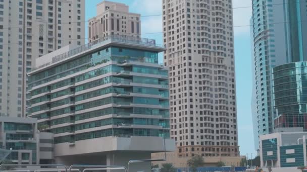 Marina Sea Yachts Backdrop Skyscrapers Dubai Slow Motion — Stock Video