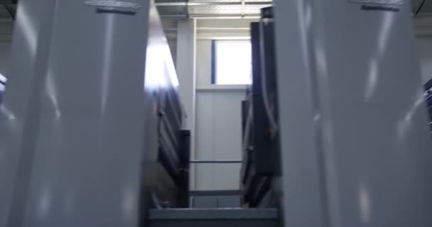 Industrielle Druckmaschinen Der Fabrik Panorama — Stockvideo