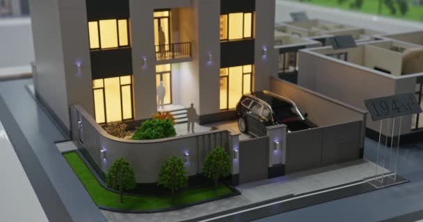 Modello Miniatura Condominio Residenziale Con Illuminazione Chiudi Rallenta — Video Stock
