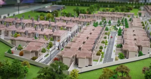 Panorama Modelli Miniatura Del Villaggio Cottage Con Paesaggio Strade Auto — Video Stock