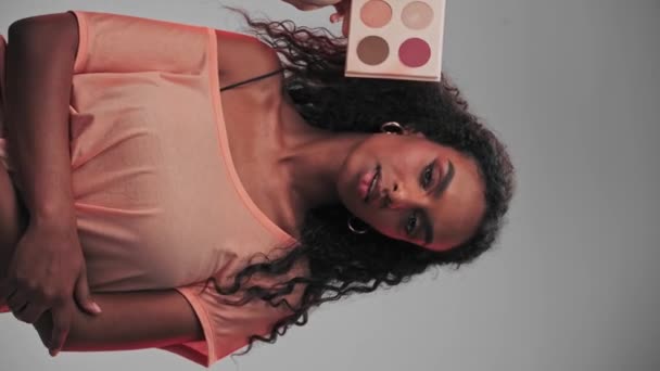 Professional Makeup Artist Applies Makeup Face Young Model Slow Motion — Stock Video
