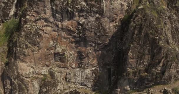 Drohne Fliegt Über Eine Junge Athletische Bergsteigerin Die Eine Steile — Stockvideo