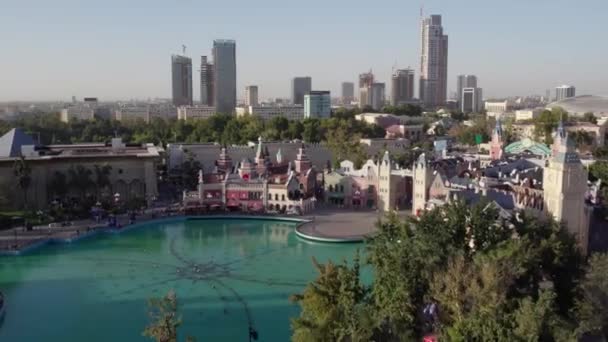 夏の日に市内公園を飛行するドローン エアリアルビュー — ストック動画