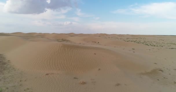 Dronn Fliegt Einem Bewölkten Tag Über Die Sanddünen Der Wüste — Stockvideo