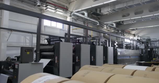 Industriële Machines Voor Het Drukken Fabriek Panorama — Stockvideo