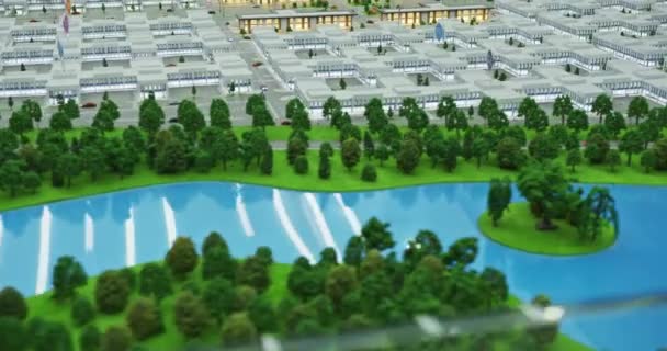 Panorama Van Miniatuur Modellen Van Huizen Industriële Ruimten Landschapsarchitectuur Landschapsarchitectuur — Stockvideo