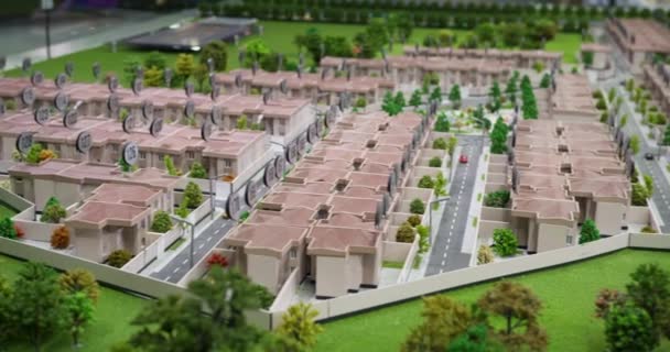 Panorama Modelli Miniatura Del Villaggio Cottage Con Paesaggio Strade Auto — Video Stock