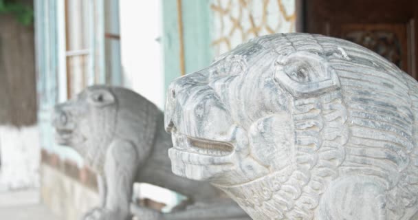 Estatuas Leones Una Antigua Residencia Verano Emires Complejo Sitorai Mohi — Vídeo de stock