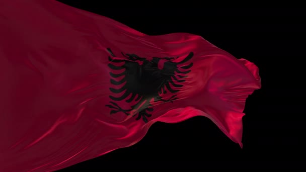 3D动画阿尔巴尼亚国旗在风中飘扬 阿尔法通道已经存在 — 图库视频影像