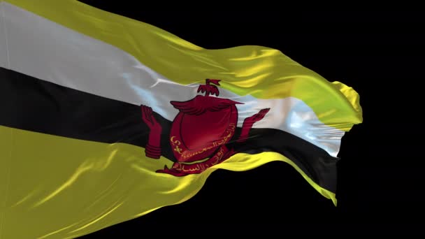 Animace Národní Vlajky Brunej Mávající Větru Alfa Kanál Přítomen — Stock video