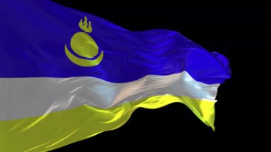 Buryatia bayrağının rüzgarda dalgalanan 3D animasyonu. Alfa kanalı mevcut..