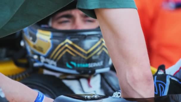Dubai Uae 2024 Racing Car Driver Wearing Safety Helmet Cockpit — Stock Video