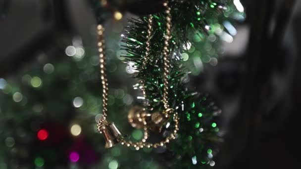 Ano Novo Decoração Brilhante Interior Apartamento Decorações Natal Fitas Brilhantes — Vídeo de Stock