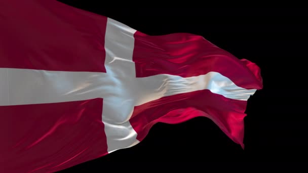 Animation Danmarks Flagga Viftande Vinden Alfakanalen Närvarande — Stockvideo
