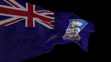 Falkland Adaları 'nın rüzgarda dalgalanan ulusal bayrağının 3D animasyonu. Alfa kanalı mevcut..