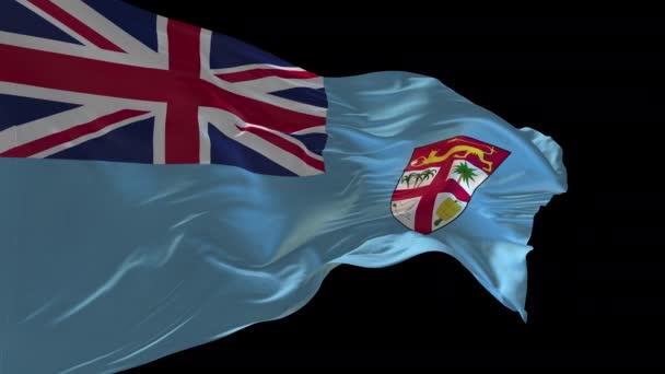 Animation Den Nationella Flaggan Fiji Viftar Vinden Alfakanalen Närvarande — Stockvideo