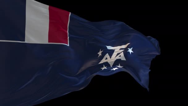 Animáció Szélben Lengő Francia Déli Antarktiszi Földek Nemzeti Zászlajáról Alfa — Stock videók