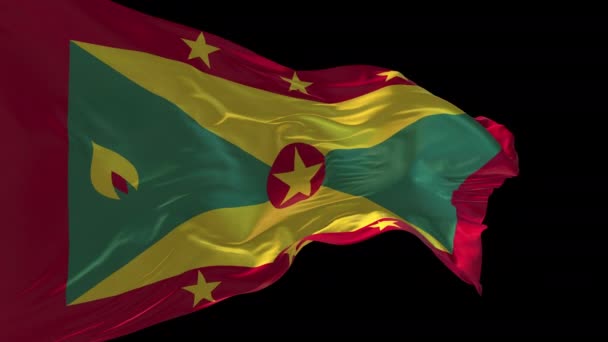 Трехмерная Анимация Государственного Флага Гренады Машущего Ветром Альфа Канал Присутствует — стоковое видео