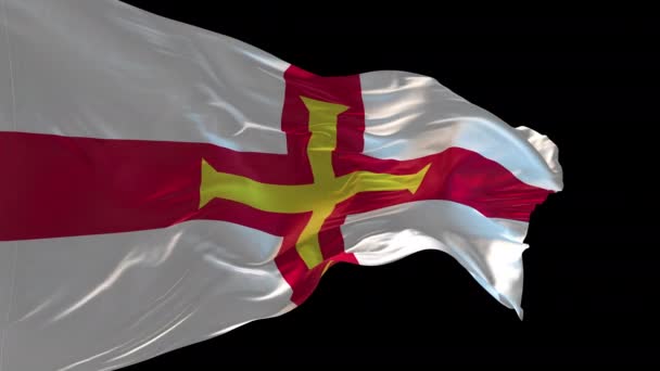 Guernsey Rüzgarda Sallanan Ulusal Bayrağının Animasyonu Alfa Kanalı Mevcut — Stok video