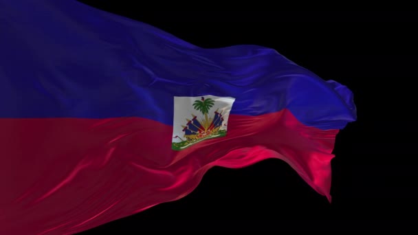 Animatie Van Nationale Vlag Van Haïti Zwaaiend Wind Het Alfa — Stockvideo