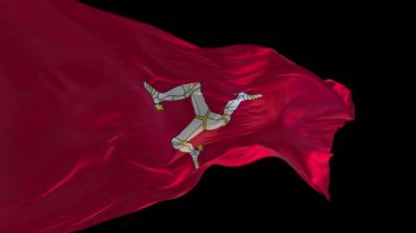 Rüzgarda sallanan Man Adası 'nın ulusal bayrağının 3D animasyonu. Alfa kanalı mevcut..