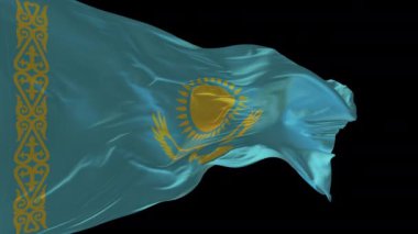 Kazakistan 'ın rüzgarda dalgalanan ulusal bayrağının 3D animasyonu. Alfa kanalı mevcut..
