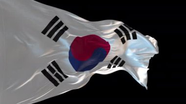 Güney Kore bayrağının rüzgarda dalgalanırken 3D animasyonu. Alfa kanalı mevcut..
