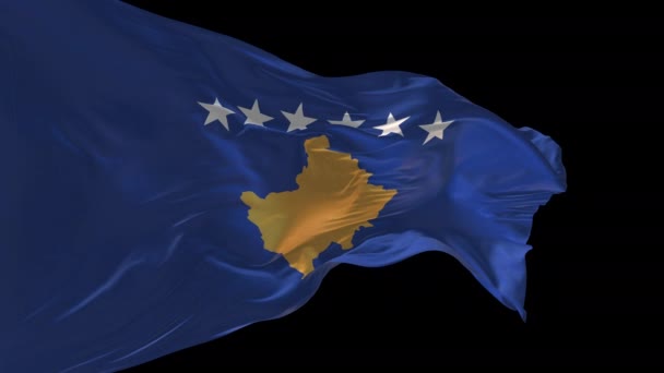 Анимация Государственного Флага Косово Размахивающего Ветром Альфа Канал Присутствует — стоковое видео