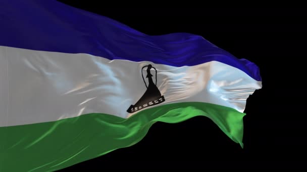 Трехмерная Анимация Государственного Флага Лесото Машущего Ветром Альфа Канал Присутствует — стоковое видео