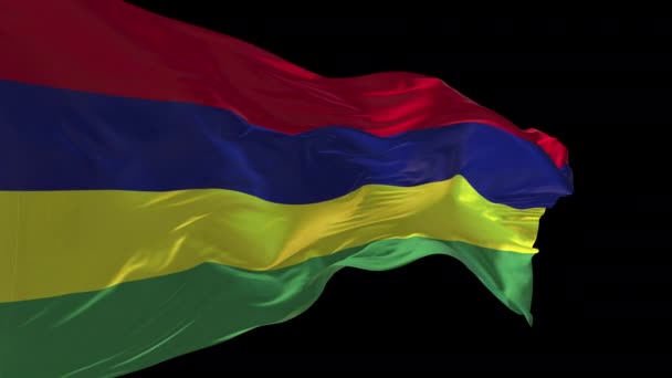 Animation National Flag Mauritius Waving Wind Alpha Channel Present — Stock Video