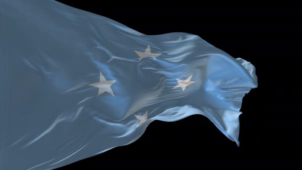 Animación Bandera Nacional Micronesia Estados Federados Ondeando Viento Canal Alfa — Vídeo de stock