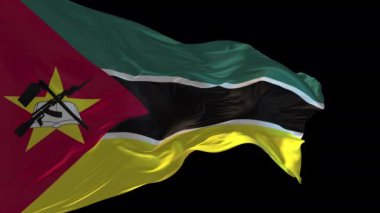 Rüzgarda dalgalanan Mozambik bayrağının 3D animasyonu. Alfa kanalı mevcut..