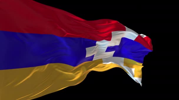 Animación Bandera Nacional Nagorno Karabaj República Ondeando Viento Canal Alfa — Vídeos de Stock
