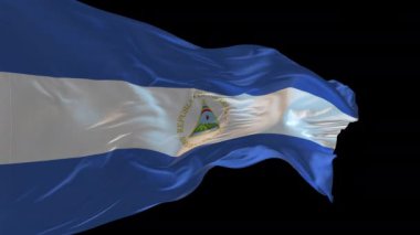 Nikaragua 'nın rüzgarda dalgalanan ulusal bayrağının 3D animasyonu. Alfa kanalı mevcut..