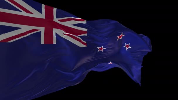 Yeni Zelanda Bayrağının Rüzgarda Dalgalanan Animasyonu Alfa Kanalı Mevcut — Stok video